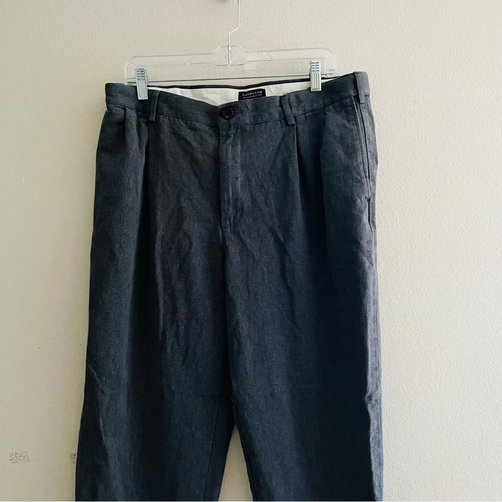 LANDS' End Men's Gray Traditional Fit Trousers Dress Pants Size 34